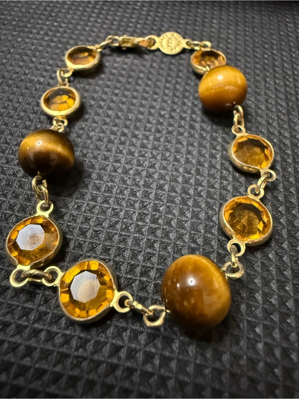 Gold-Tone Brown Bead and Amber Crystal Bracelet